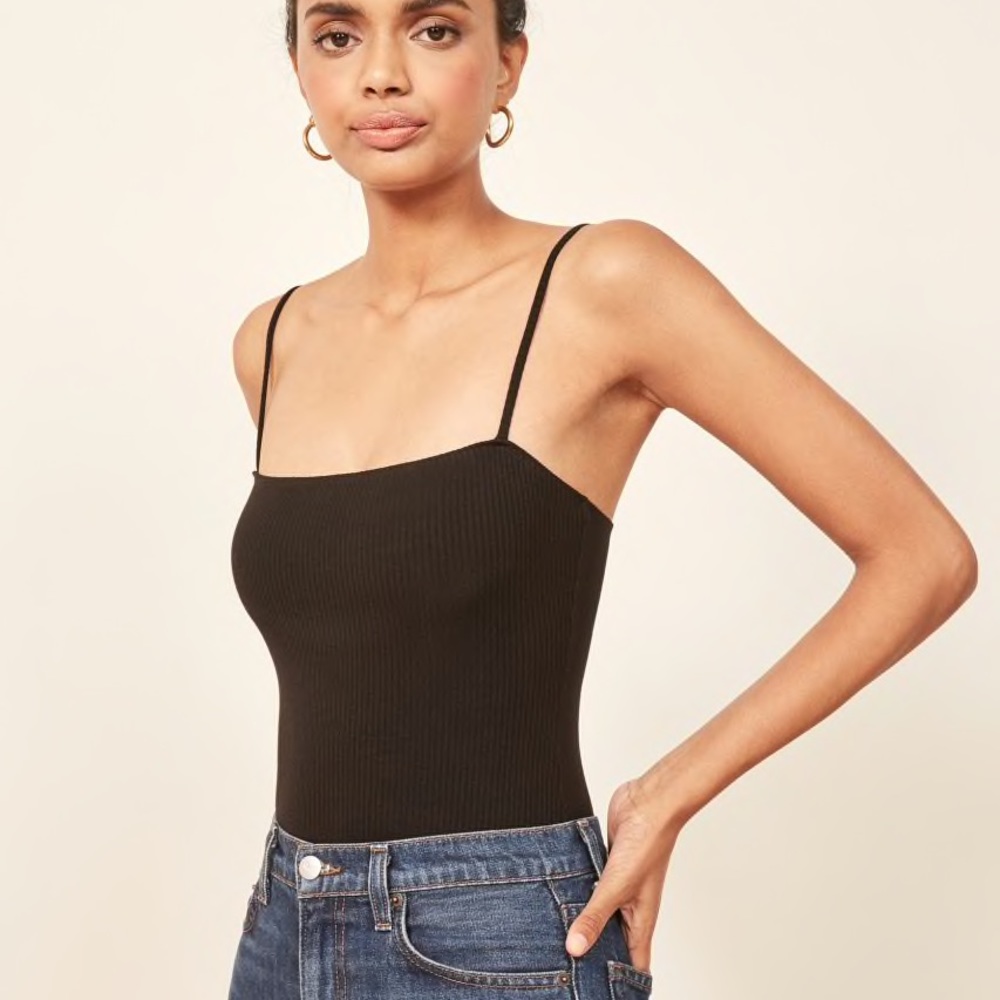 Reformation Black Ribbed Bodysuit